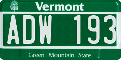 VT license plate ADW193