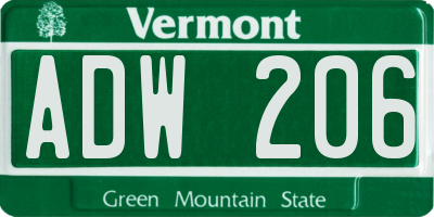 VT license plate ADW206