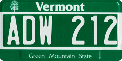 VT license plate ADW212