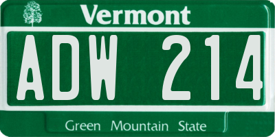 VT license plate ADW214