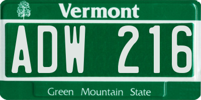 VT license plate ADW216