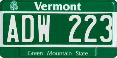 VT license plate ADW223