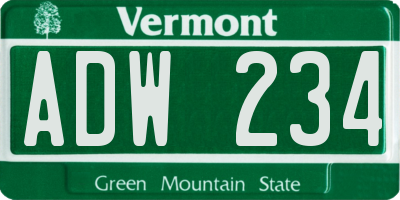 VT license plate ADW234