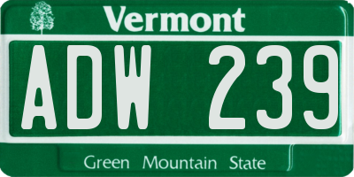 VT license plate ADW239
