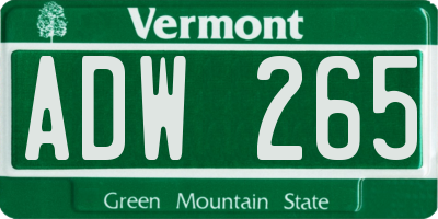 VT license plate ADW265