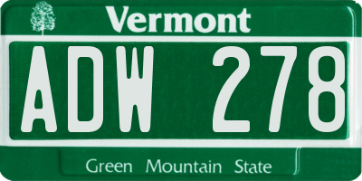 VT license plate ADW278