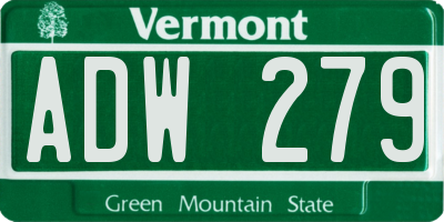 VT license plate ADW279