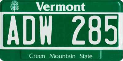 VT license plate ADW285