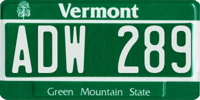 VT license plate ADW289