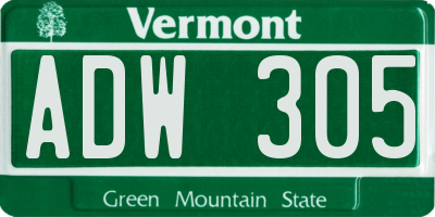 VT license plate ADW305