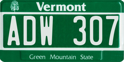 VT license plate ADW307