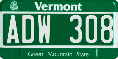 VT license plate ADW308