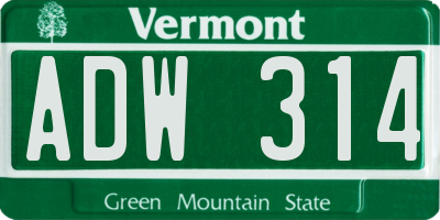VT license plate ADW314