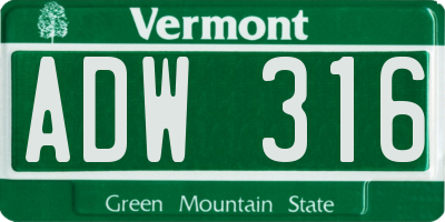 VT license plate ADW316