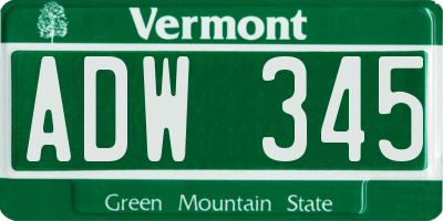 VT license plate ADW345