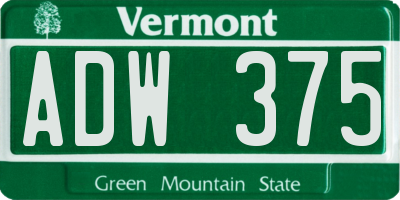 VT license plate ADW375