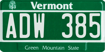 VT license plate ADW385