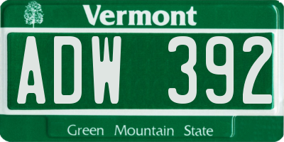 VT license plate ADW392