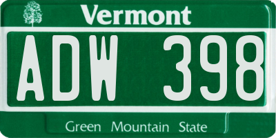 VT license plate ADW398