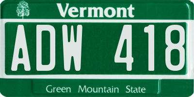 VT license plate ADW418