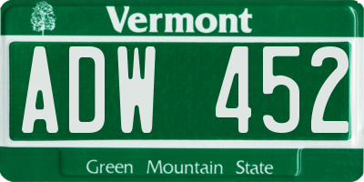 VT license plate ADW452