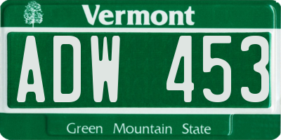 VT license plate ADW453