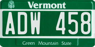 VT license plate ADW458