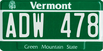 VT license plate ADW478