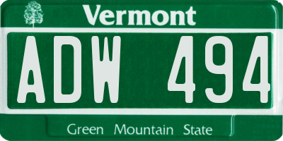 VT license plate ADW494