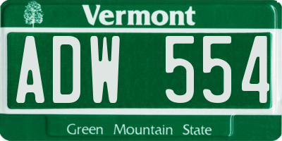 VT license plate ADW554