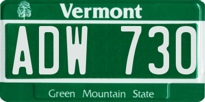 VT license plate ADW730