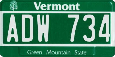 VT license plate ADW734