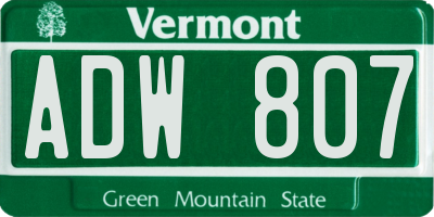 VT license plate ADW807