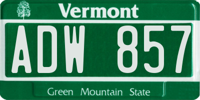 VT license plate ADW857