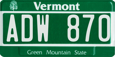 VT license plate ADW870