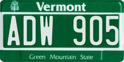 VT license plate ADW905