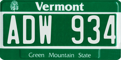 VT license plate ADW934