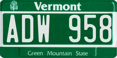 VT license plate ADW958