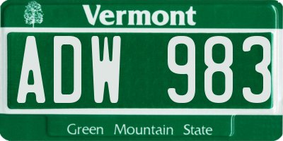 VT license plate ADW983