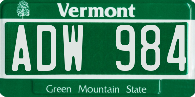 VT license plate ADW984