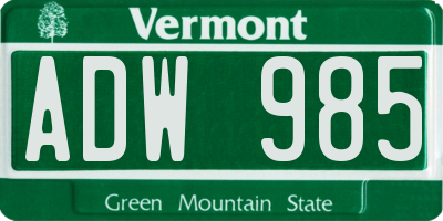 VT license plate ADW985