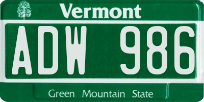 VT license plate ADW986