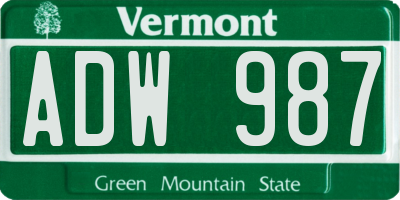 VT license plate ADW987