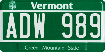 VT license plate ADW989