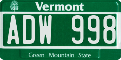 VT license plate ADW998