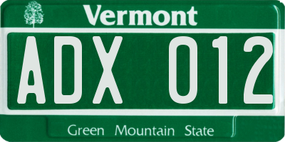 VT license plate ADX012