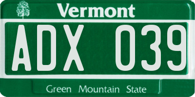 VT license plate ADX039