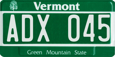 VT license plate ADX045