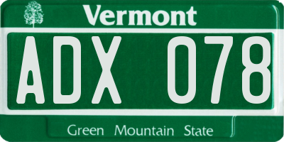 VT license plate ADX078