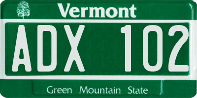 VT license plate ADX102